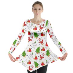 Christmas Santa Pattern Tree Long Sleeve Tunic  by Sarkoni