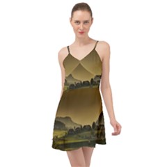 Mountains Village Trees Hills Summer Time Chiffon Dress by Sarkoni