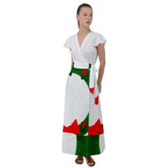 Holiday Wreath Flutter Sleeve Maxi Dress by Amaryn4rt