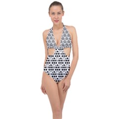 Seamless Honeycomb Pattern Halter Front Plunge Swimsuit by Amaryn4rt