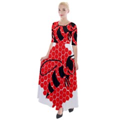 Bee Logo Honeycomb Red Wasp Honey Half Sleeves Maxi Dress by Amaryn4rt