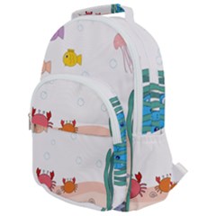 Cartoon Marine Life Marine Drawing Rounded Multi Pocket Backpack by Sarkoni