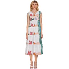 Cartoon Marine Life Marine Drawing V-neck Drawstring Shoulder Sleeveless Maxi Dress by Sarkoni