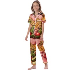 Fruit Snack Diet Bio Food Healthy Kids  Satin Short Sleeve Pajamas Set by Sarkoni