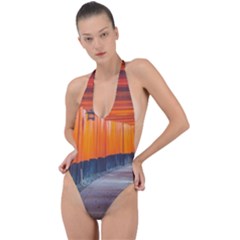 Architecture Art Bright Color Backless Halter One Piece Swimsuit by Amaryn4rt