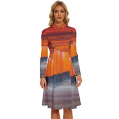 Architecture Art Bright Color Long Sleeve Shirt Collar A-line Dress by Amaryn4rt