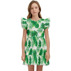 Tropical Leaf Pattern Kids  Winged Sleeve Dress by Dutashop