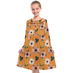 Flower Orange Pattern Floral Kids  Midi Sailor Dress by Dutashop