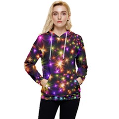 Star Colorful Christmas Abstract Women s Lightweight Drawstring Hoodie by Dutashop