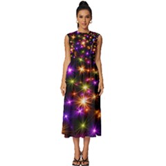 Star Colorful Christmas Abstract Sleeveless Round Neck Midi Dress by Dutashop