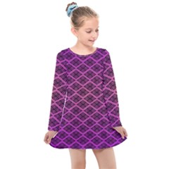 Pattern Texture Geometric Patterns Purple Kids  Long Sleeve Dress by Dutashop