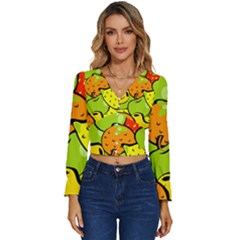 Fruit Food Wallpaper Long Sleeve V-neck Top by Dutashop