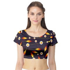 Flower Buds Floral Background Short Sleeve Crop Top by Bajindul