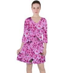 Beautiful Tree Flowers Quarter Sleeve Ruffle Waist Dress by 1212