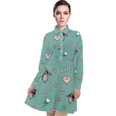 Raccoon Love Texture Seamless Long Sleeve Chiffon Shirt Dress by Ravend