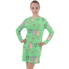 Pig Heart Digital Long Sleeve Hoodie Dress by Ravend