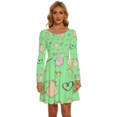 Pig Heart Digital Long Sleeve Wide Neck Velvet Dress by Ravend