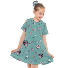 Raccoon Love Texture Seamless Kids  Short Sleeve Shirt Dress by Ravend