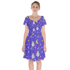 Cat Texture Pattern Seamless Rainbow Short Sleeve Bardot Dress by Ravend