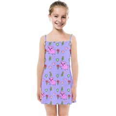 Flower Pink Pig Piggy Seamless Kids  Summer Sun Dress by Ravend