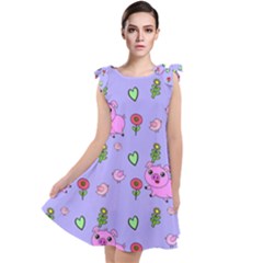 Flower Pink Pig Piggy Seamless Tie Up Tunic Dress by Ravend