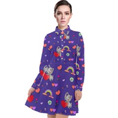 Rabbit Hearts Texture Seamless Pattern Long Sleeve Chiffon Shirt Dress by Ravend