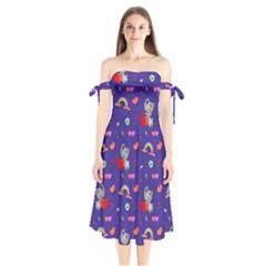 Rabbit Hearts Texture Seamless Pattern Shoulder Tie Bardot Midi Dress by Ravend