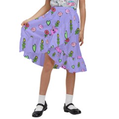 Flower Pink Pig Piggy Seamless Kids  Ruffle Flared Wrap Midi Skirt by Ravend