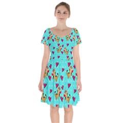 Cat Love Pattern Short Sleeve Bardot Dress by Ravend