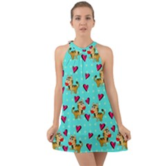 Cat Love Pattern Halter Tie Back Chiffon Dress by Ravend