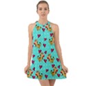 Cat Love Pattern Halter Tie Back Chiffon Dress View1