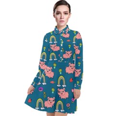 Flowers Pink Pig Piggy Seamless Long Sleeve Chiffon Shirt Dress by Ravend