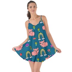 Flowers Pink Pig Piggy Seamless Love The Sun Cover Up by Ravend