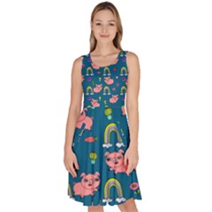 Flowers Pink Pig Piggy Seamless Knee Length Skater Dress With Pockets by Ravend