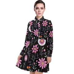 Flowers Pattern Long Sleeve Chiffon Shirt Dress by Ravend