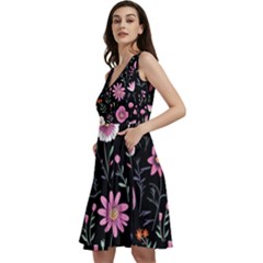 Flowers Pattern Sleeveless V-neck Skater Dress With Pockets by Ravend