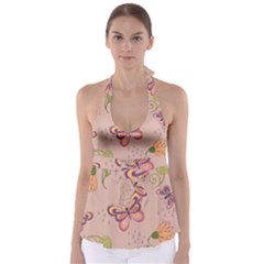 Butterfly Background Pattern Texture Tie Back Tankini Top by Ravend