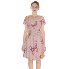 Butterfly Background Pattern Texture Short Sleeve Bardot Dress by Ravend