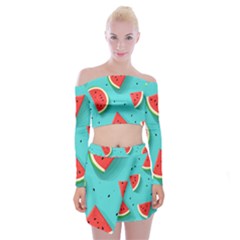 Watermelon Fruit Slice Off Shoulder Top With Mini Skirt Set by Ravend