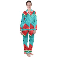 Watermelon Fruit Slice Women s Long Sleeve Satin Pajamas Set	 by Ravend