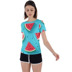 Watermelon Fruit Slice Back Circle Cutout Sports T-shirt by Ravend