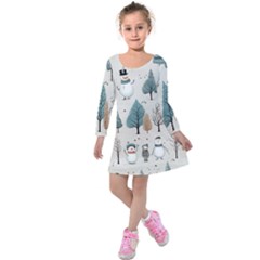 Snowman Snow Christmas Kids  Long Sleeve Velvet Dress by Ravend