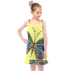 Butterfly Mosaic Yellow Colorful Kids  Overall Dress by Amaryn4rt