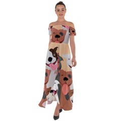 Dogs Pet Background Pack Terrier Off Shoulder Open Front Chiffon Dress by Ravend