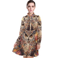 Drawing Olw Bird Long Sleeve Chiffon Shirt Dress by Ravend