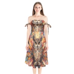 Drawing Olw Bird Shoulder Tie Bardot Midi Dress by Ravend