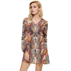 Drawing Olw Bird Tiered Long Sleeve Mini Dress by Ravend