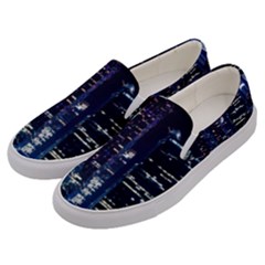 Black Building Lighted Under Clear Sky Men s Canvas Slip Ons by Modalart