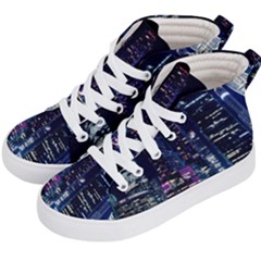 Black Building Lighted Under Clear Sky Kids  Hi-top Skate Sneakers by Modalart