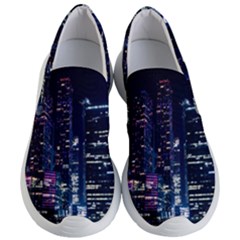 Black Building Lighted Under Clear Sky Women s Lightweight Slip Ons by Modalart